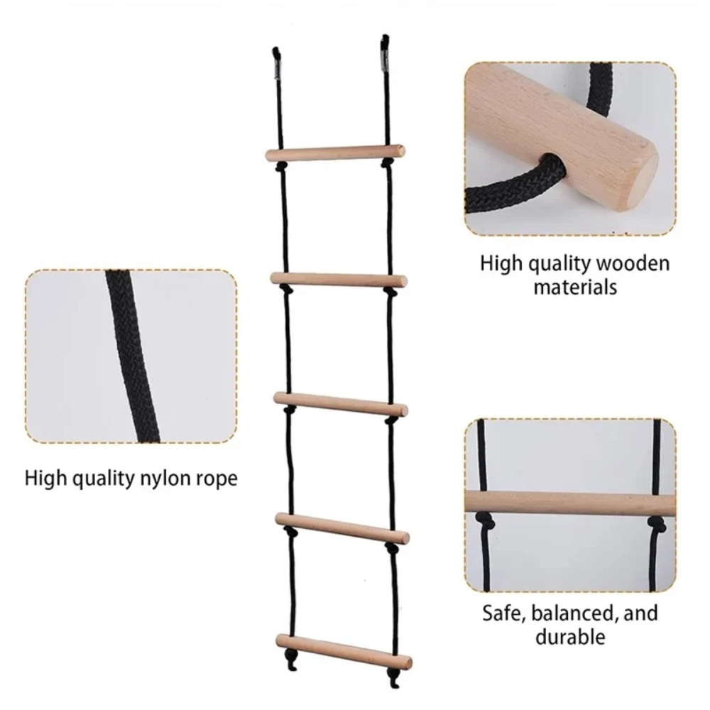 Kids Outdoor Swing - Children Climbing Rope Ladder Wooden Swing