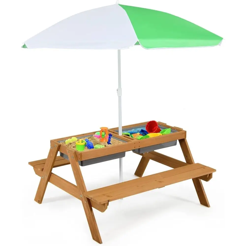 Kids Outdoor Furniture Set - 4-in-1 Wooden Sand & Water Picnic