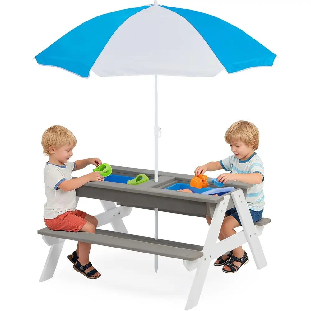 Kids Outdoor Play Table - Convertible 3-in-1 Wooden Picnic Table for