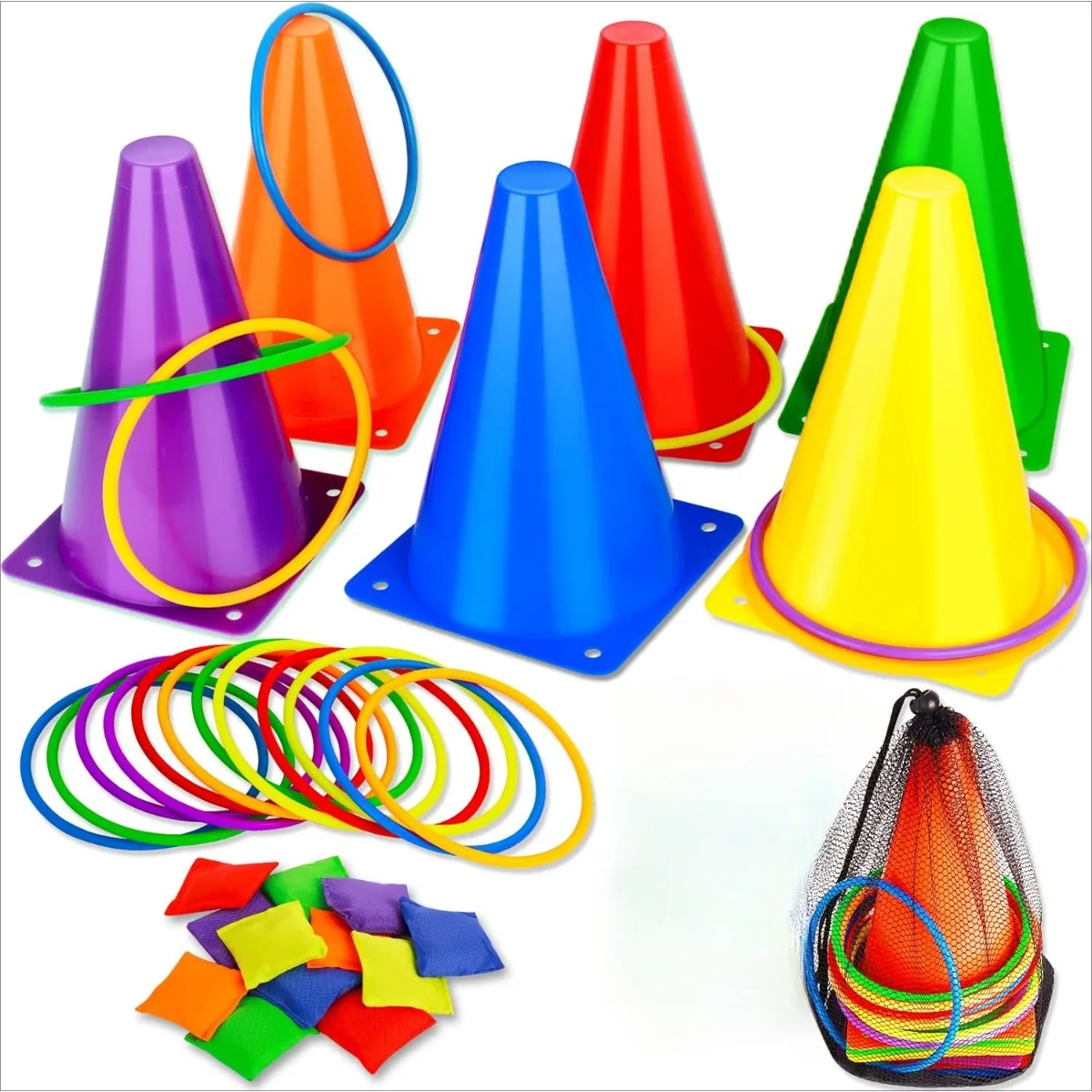 Kids Outdoor Bean Bag - 3 in 1 Soft Plastic Cones