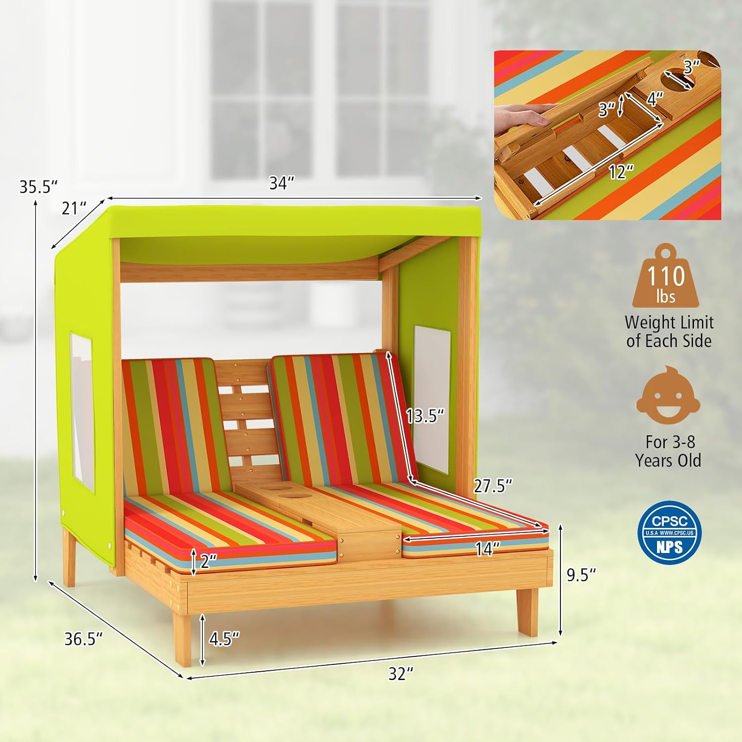 Kids Wood Double Chaise Lounge - đánh giá và giá Kids Outdoor Lounge Furniture