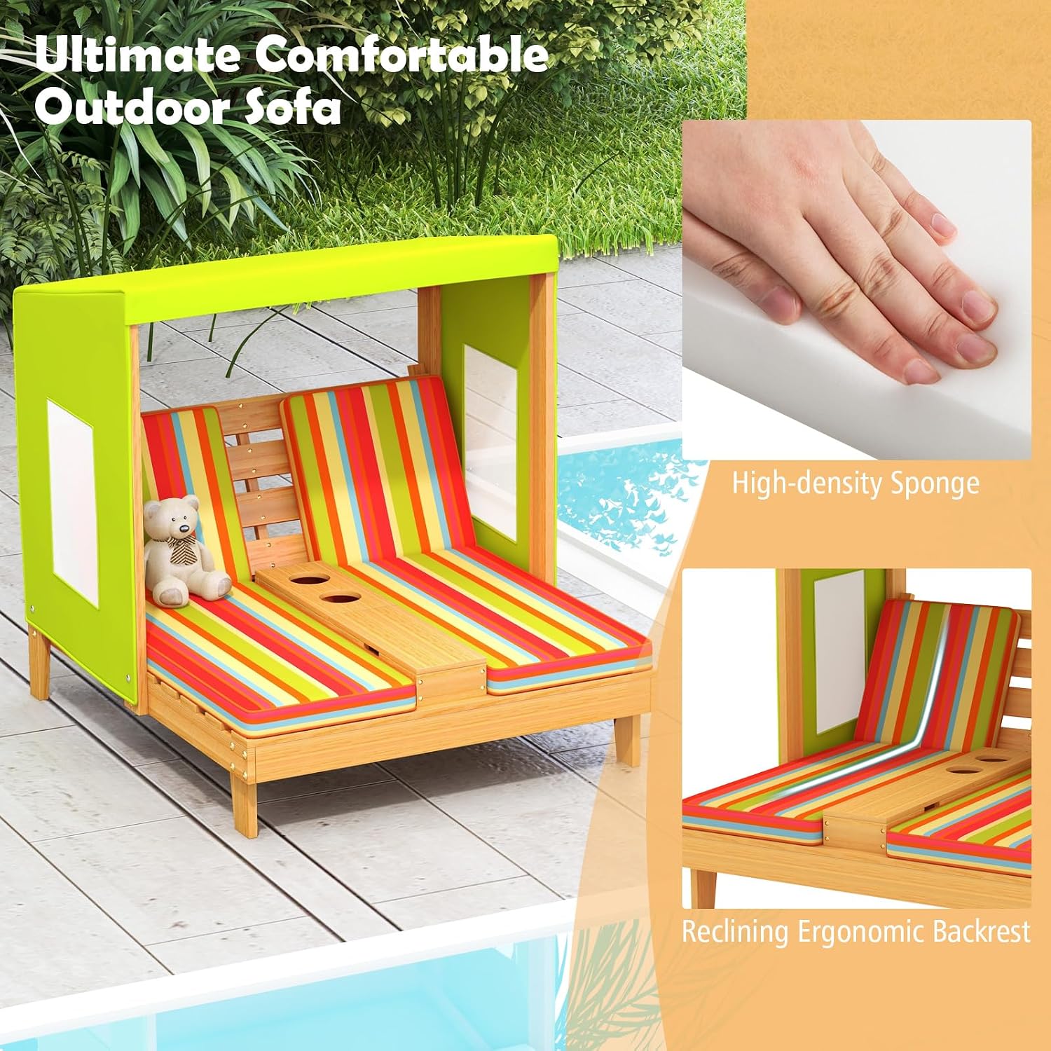 Kids Wood Double Chaise Lounge - đánh giá và giá Kids Outdoor Lounge Furniture